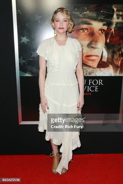 Actor Haley Bennett attends the premiere of DreamWorks Pictures and Universal Pictures' "Thank You For Your Service" at Regal LA Live Stadium 14 on...