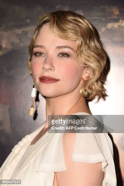 Actress Haley Bennett arrives for the premiere of "Thank You For Your Service," October 23, 2017 at the Regal L.A. Live in Los Angeles, California. /...