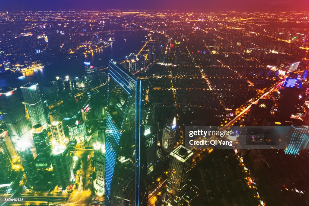 Aerial view of downtown Shanghai, China