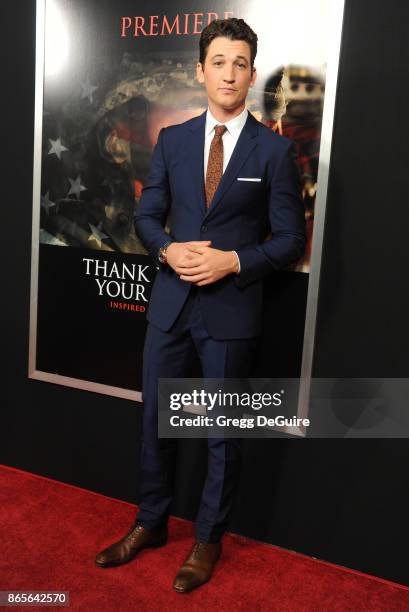 Miles Teller arrives at the premiere of DreamWorks Pictures and Universal Pictures' "Thank You For Your Service" at Regal LA Live Stadium 14 on...