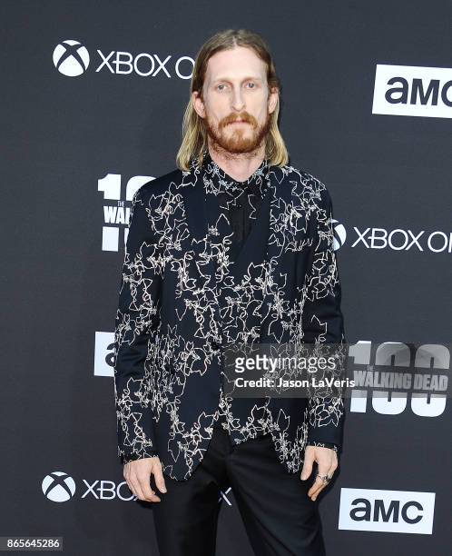Actor Austin Amelio attends the 100th episode celebration off "The Walking Dead" at The Greek Theatre on October 22, 2017 in Los Angeles, California.