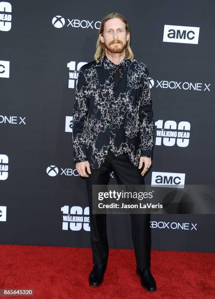 Actor Austin Amelio attends the 100th episode celebration off "The Walking Dead" at The Greek Theatre on October 22, 2017 in Los Angeles, California.