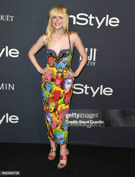 Elle Fanning arrive at the 3rd Annual InStyle Awards at The Getty Center on October 23, 2017 in Los Angeles, California.