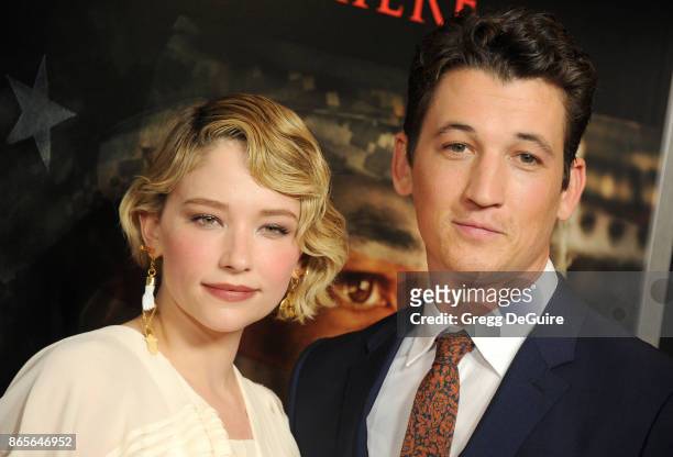 Miles Teller and Haley Bennett arrive at the premiere of DreamWorks Pictures and Universal Pictures' "Thank You For Your Service" at Regal LA Live...