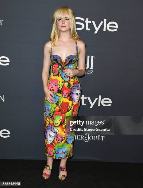 Elle Fanning arrive at the 3rd Annual InStyle Awards at The Getty Center on October 23, 2017 in Los Angeles, California.