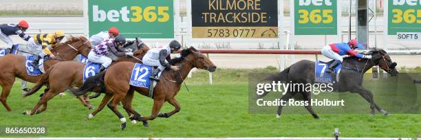 Kissee Mee ridden by Tahlia Hope wins the Holgate Brewhouse Woodend BM64 Handicap at Kilmore Racecourse on October 24, 2017 in Kilmore, Australia.