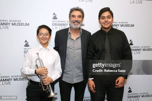 Chuck Lorre with band students from Robert Fulton College Preparatory School at GRAMMY Signature Schools Enterprise Award Presentation on October 23,...