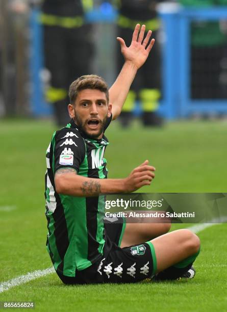 Domenico Berardi of US Sassuolo reacts during the Serie A match betweenSpal and US Sassuolo at Stadio Paolo Mazza on October 22, 2017 in Ferrara,...