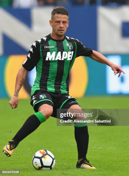 Marcello Gazzola of US Sassuolo in action during the Serie A match betweenSpal and US Sassuolo at Stadio Paolo Mazza on October 22, 2017 in Ferrara,...
