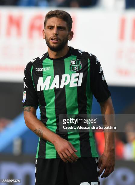 Domenico Berardi of US Sassuolo looks on during the Serie A match betweenSpal and US Sassuolo at Stadio Paolo Mazza on October 22, 2017 in Ferrara,...