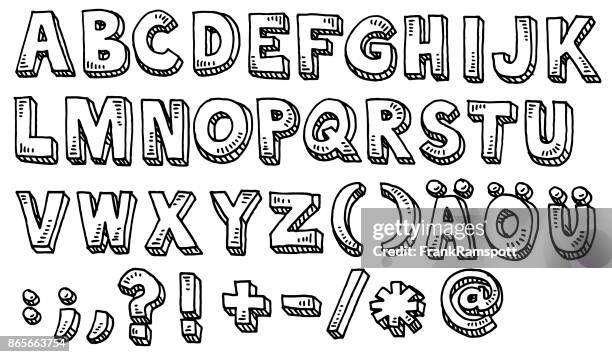 alphabet-großbuchstaben und spezielle zeichen zeichnung - buchstaben stock-grafiken, -clipart, -cartoons und -symbole