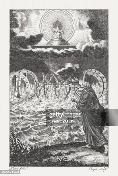 erste vision ezechiels cherubins und räder (ezechiel 1) - ezechiel vision stock-grafiken, -clipart, -cartoons und -symbole