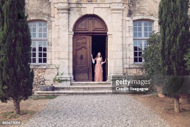 18th century woman in a castle - princess stock pictures, royalty-free photos & images