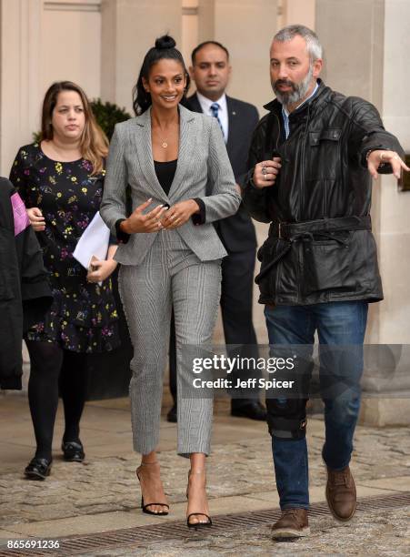 Alesha Dixon arrives at a photocall to celebrate becoming the Debenhams Beauty Club ambassador at The Lanesborough Hotel on October 24, 2017 in...