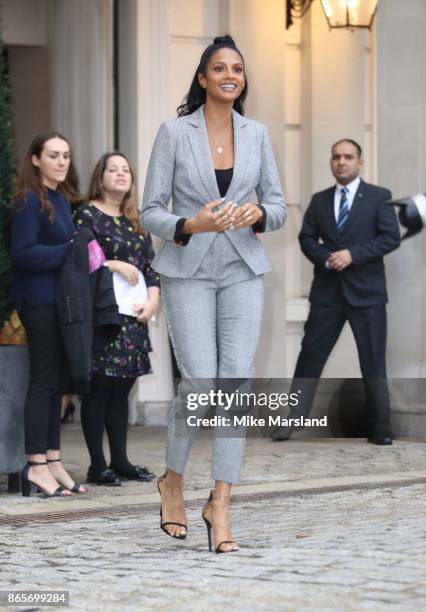 Alesha Dixon celebrates becoming the Debenhams Beauty Club ambassador at The Lanesborough Hotel on October 24, 2017 in London, England.