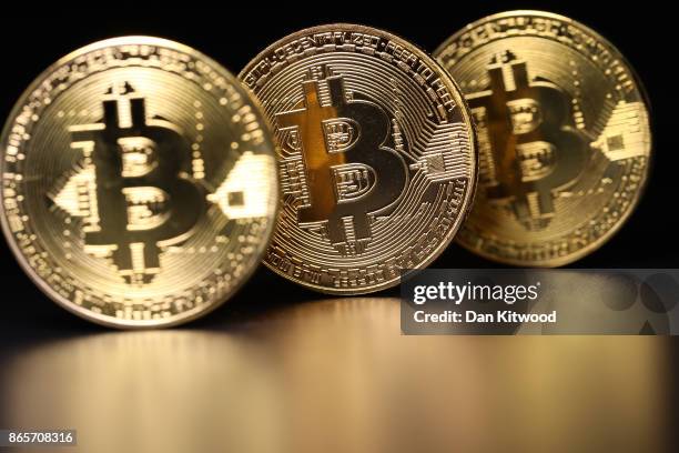 Visual representation of the digital Cryptocurrency, Bitcoin on October 23, 2017 in London, England. Cryptocurrencies including Bitcoin, Ethereum,...