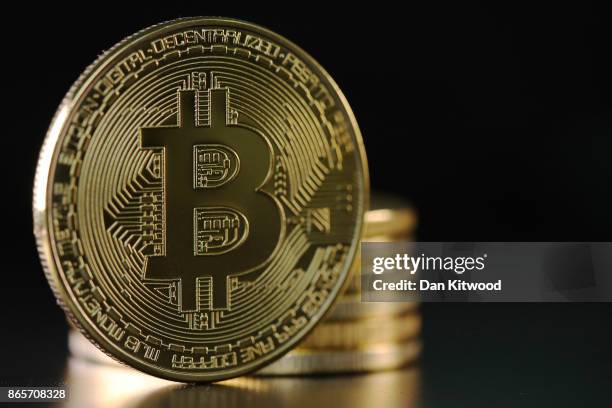 Visual representation of the digital Cryptocurrency, Bitcoin on October 23, 2017 in London, England. Cryptocurrencies including Bitcoin, Ethereum,...