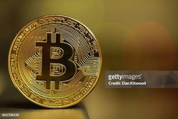 Visual representation of the digital Cryptocurrency, Bitcoin on October 23, 2017 in London, England. Cryptocurrencies including Bitcoin, Ethereum,...