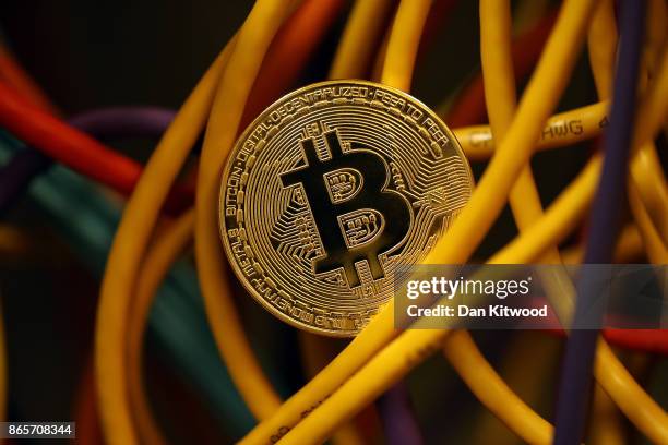 Visual representation of the digital Cryptocurrency, Bitcoin on October 23, 2017 in London, England. Cryptocurrencies including Bitcoin, Ethereum,...