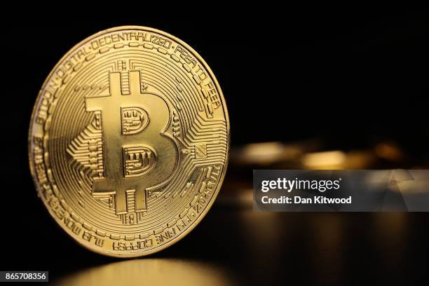 Visual representation of the digital Cryptocurrency, Bitcoin on October 23, 2017 in London, England. Cryptocurrencies including Bitcoin, Ethereum,...