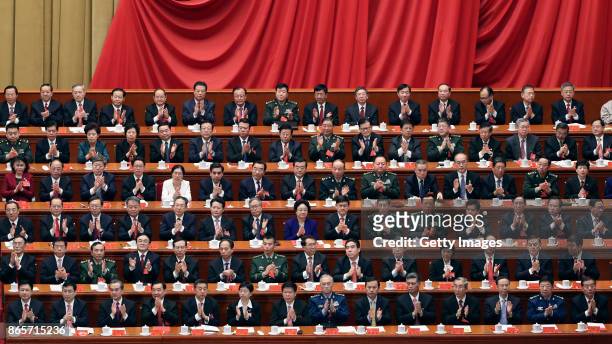Delegates attend the Closing Ceremony of the 19th National Congress Of The Communist Party Of China at Great Hall of the People on October 24, 2017...