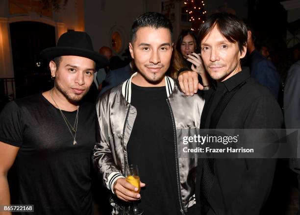 Brandon Palestino, Etienne Ortega and Ken Paves at the grand opening of the new Ken Paves Salon hosted by Eva Longoria on October 23, 2017 in Los...