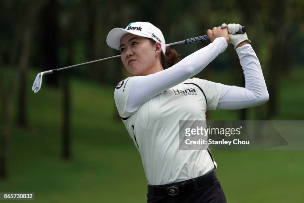 Minjee Lee of Australia plays on the 18th hole during the Sime Darby LPGA Malaysia Official Practice on October 24, 2017 in Kuala Lumpur, Malaysia.