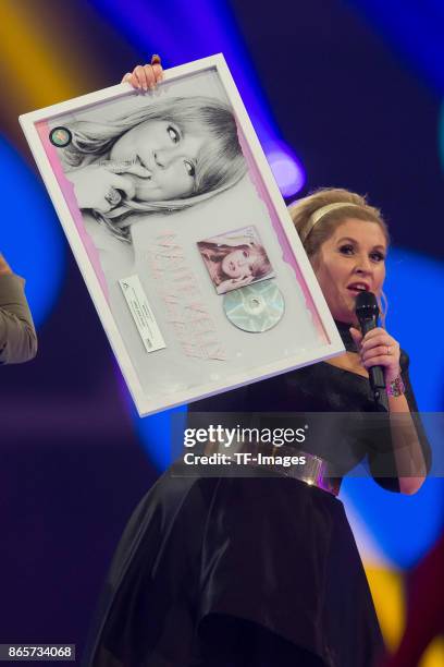 Irish singer Maite Kelly performs the 'Schlagerboom - Das Internationale Schlagerfest' at Westfalenhalle on October 21, 2017 in Dortmund, Germany.