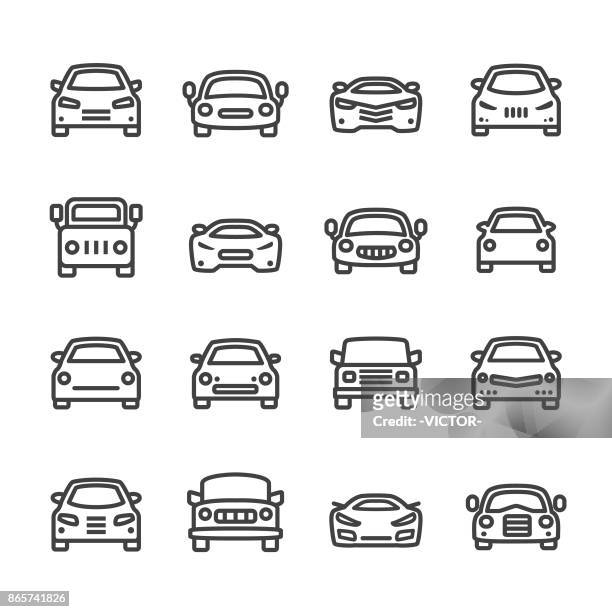 car icons - line series - front view stock illustrations