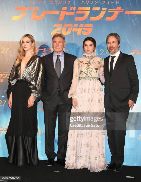 Sylvia Hoeks, Harrison Ford, Ana de Armas, director Denis Villeneuve attend the 'Blade Runner 2049' premier at Roppongi Hills on October 24, 2017 in...