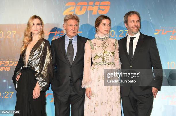 Sylvia Hoeks, Harrison Ford, Ana de Armas, director Denis Villeneuve attend the 'Blade Runner 2049' premier at Roppongi Hills on October 24, 2017 in...
