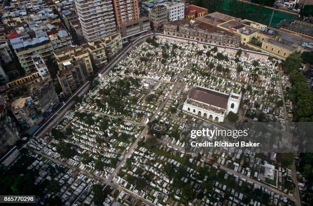 An aerial view overlooking the Cemiterio de São Miguel Arcanjo the ex-Portuguese colony of Macau's Chinese Christian cemetery of San Miguel, on 10th...