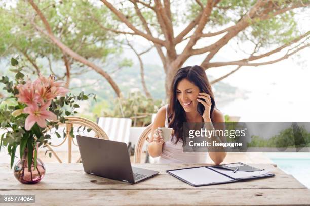woman working at home - time off work stock pictures, royalty-free photos & images