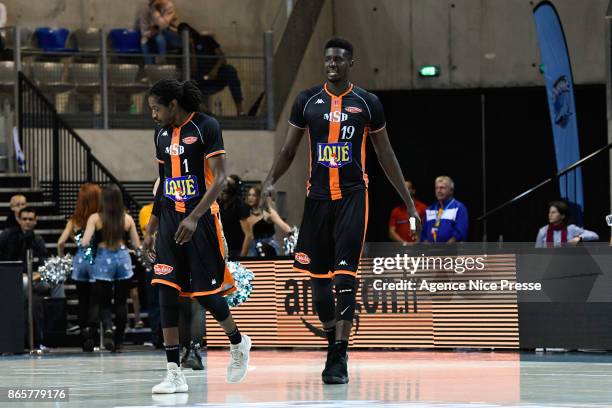 Youssoupha Fall and Mykal Riley of Le mans during the Pro A match between Antibes and Le Mans on October 23, 2017 in Monaco, Monaco.