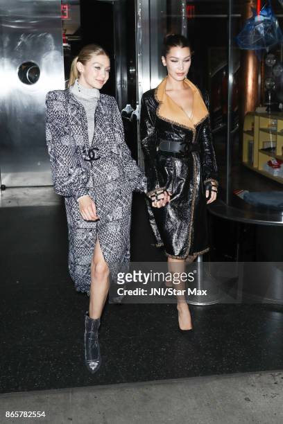 Models Gigi Hadid and Bella Hadid are seen on October 23, 2017 in New York City.