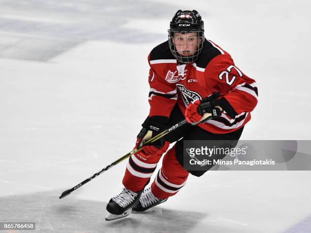 Derek Gentile of the Quebec Remparts skates against the Blainville-Boisbriand Armada during the QMJHL game at Centre d'Excellence Sports Rousseau on...