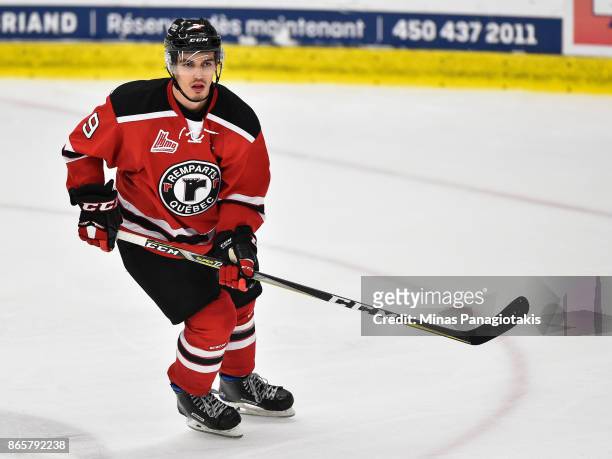 Benjamin Gagne of the Quebec Remparts skates against the Blainville-Boisbriand Armada during the QMJHL game at Centre d'Excellence Sports Rousseau on...