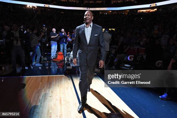 Denver Nuggets honor Alex English during legends night before the game against the Sacramento Kings on October 21, 2017 at the Pepsi Center in...