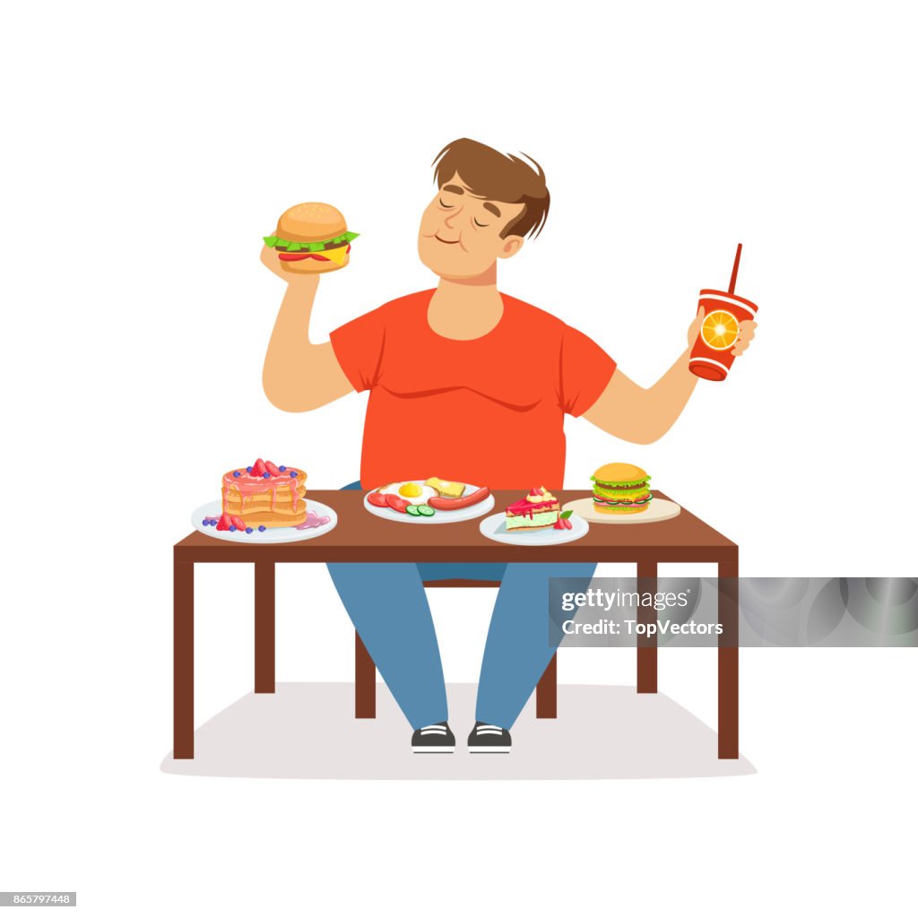 Fat Obese Man Eating Fast Food Bad Habit Vector Illustration High-Res  Vector Graphic - Getty Images