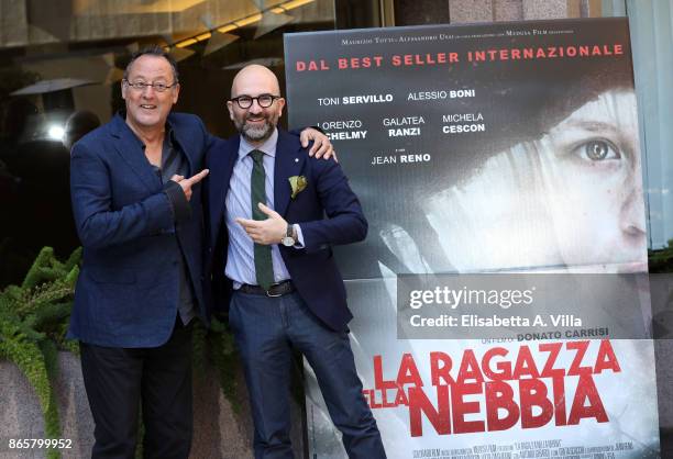 Jean Reno and director Donato Carrisi attend 'La Ragazza Nella Nebbia' photocall on October 24, 2017 in Rome, Italy.