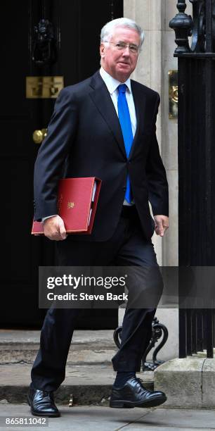 British Defence Secretary Michael Fallon leaves Downing Street after a cabinet meeting on October 24, 2017 in London, England.