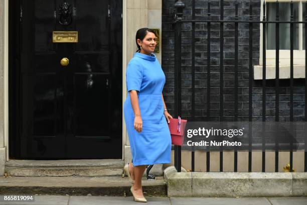 International Development Secretary Priti Patel leaves 10 Downing Street following a cabinet meeting on October 24, 2017 in London, England.