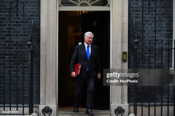 Britain's Defence Secretary Michael Fallon leaves 10 Downing Street after the weekly meeting of the cabinet in central London on October 24, 2017.