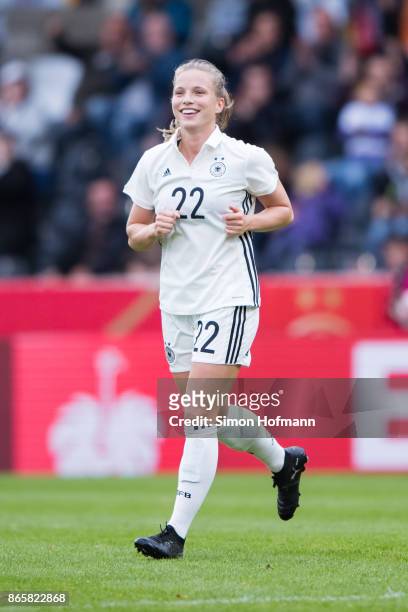 Tabea Kemme of Germany celebrates her team's second goal during the 2019 FIFA Women's World Championship Qualifier match between Germany and Faroe...