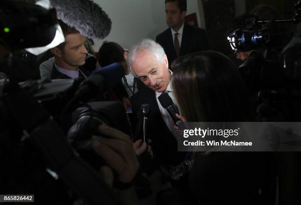 Sen. Bob Corker speaks to members of the press on Capitol Hill about U.S. President Donald Trump October 24, 2017 in Washington, DC. Corker and Trump...