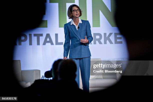 Abigail Johnson, chairman and chief executive officer of Fidelity Investments, speaks during a presentation at the Securities Industry And Financial...