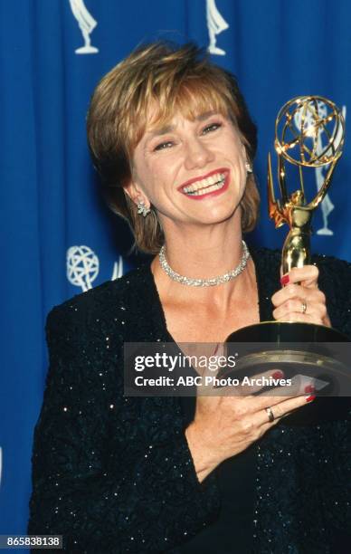 Actress Kathy Baker holding her Emmy Award at the 48th Annual Primetime Emmy Awards on September 8, 1996 at the Pasadena Civic Auditorium in...