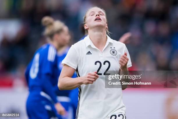 Tabea Kemme of Germany reacts during the 2019 FIFA Women's World Championship Qualifier match between Germany and Faroe Islands at mechatronik Arena...