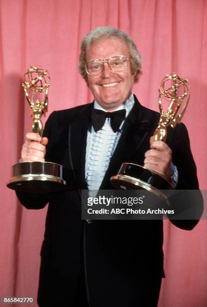 Wide World of Sports producer Roone Arledge holds his Emmy Awards in the press room at The 25th Primetime Emmy Awards on May 20, 1973 at Shubert...