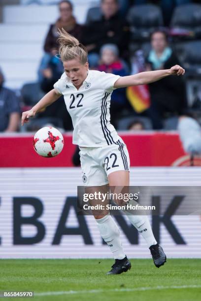 Tabea Kemme of Germany controls the ball during the 2019 FIFA Women's World Championship Qualifier match between Germany and Faroe Islands at...